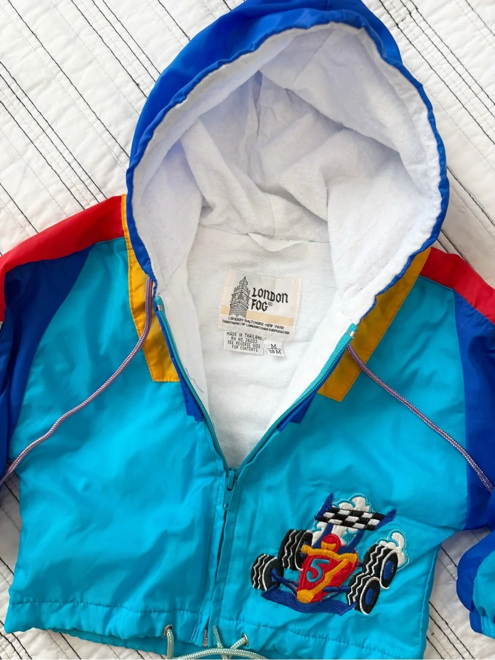 Vintage 90s London Fog Colorblock Racecar Hooded Windbreaker Jacket 18 Mths